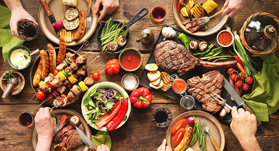 view of table with delicious BBQ spread